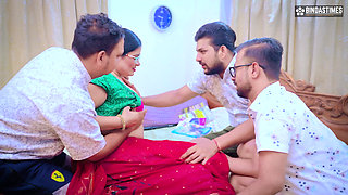 Desi MILF Teacher Fucked by 3 Boys and Dropped Cumshot in Her Mouth (hindi Audio)