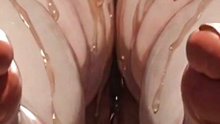 Obese SSBBW Massaging Her Huge Oiled Feet - Close up Big Toes