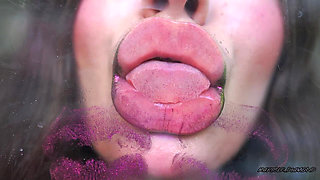 Melting Purple Metal Lips: Shiny Kisses & Messy Spit Play