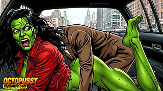Horny Bitch Gets Her Dose of Sexual Pleasure in a Taxi. Cartoon Comic