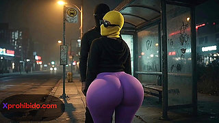 Curvy Woman with Massive Ass Dancing at Bus Stop