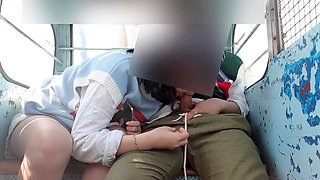 Korean teen sucks boyfriend's cock dry and clean in public