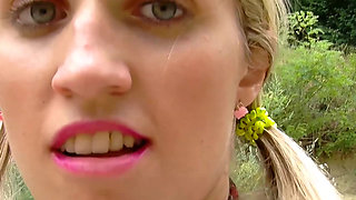 Amateur masturbation from a blonde on the street