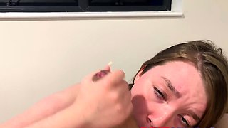 Gorgeous British 18 Year Old Sucks Cock And Plays With Cum