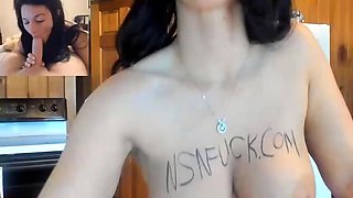 Busty Blonde in Shiny Dress Toys Herself on Couch