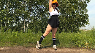 146 Athletic Legs Fetish with Knee High Socks and Skirt Lift