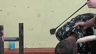 Hardcore pegging queen at submissed