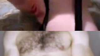 Brunette teen teasing and helping old man cum