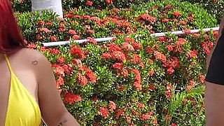 Pool Attendant Gives His Redheaded Boss a Blowjob Outdoors - Brandon Cruz & Alejandra Palacios