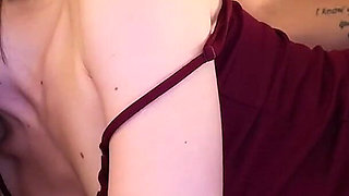 Couple Watching Anime Gets Too Horny - Busty Brunette Starts Rubbing Then Gives Wet Blowjob & Facial