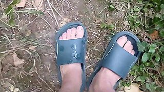 Pascal the Chubby Lesbian Gulps Piss and Sniffs Wank from Stinky Socks by the River