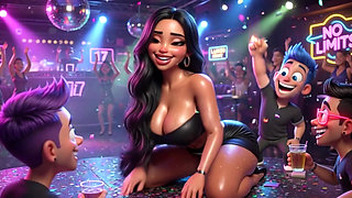 Beautiful Woman Enjoys Exciting Night At Vibrant Club Dancing Kissing Men And Becoming Fully Nude On All Fours