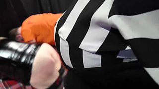 British Police Officer Punishes Bad Girl Prisoner With Caning & Hard Fucking - Big Tits BBW In Uniform Role Play