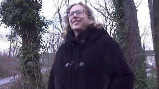 German milf gets cumshot from her mouth to titties after sex with a stranger POV