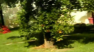 Amazing blonde babe gets a facial after outdoor fuck by the pool