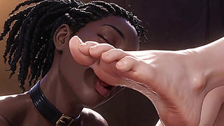 Interracial Foot Worship - Ebony Slave Serving Blonde Queen Feet