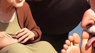Cuckold Husband Licks Wife's Feet While She Sits on Her Lover's Lap - Hotwife Foot Worship