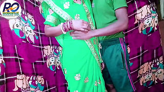 Indian Desi New Bride Bhabhi in Green Saree Blouse Fucked and Cock Sucking