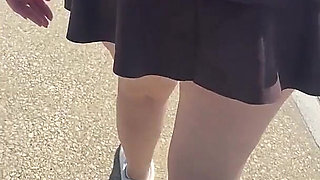 Exhibition in Micro Skirt in Public and Anal Plug