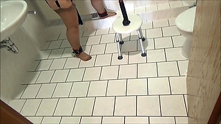 Slave Fucked on Hotel Toilet with Xxl Dildo