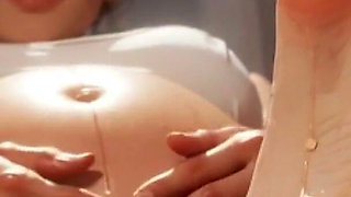 9 Months Pregnant Massaging Her Beautiful Big Feet with Oil - Very Horny