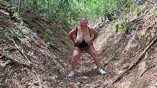 BBW Latina Exercises Outdoors with Her Tits Out