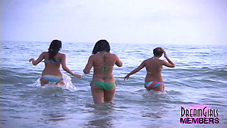 Three Hotties Make Out and Get Topless at a Public Beach