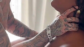 Brunette Hottie Likes to Sleep with Tattooed White Guy in Secret.
