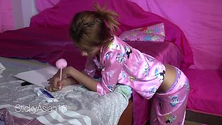 Asian Teen Tries To Do Homework But Ends Up Sucking Cock For 20 Mins