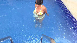 Married Tourist Wet Out and Masturbating on Swimming Pool