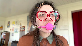 Nerdy Girl First Time Ball Gag Try on and Spit Play