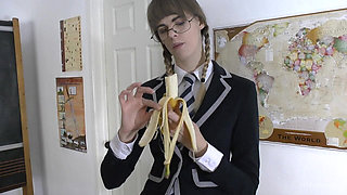 Melissa Eats a Large Banana in Class