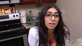 POV kitchen bang-out with a with giant natural tits