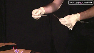 Milf moans as pussy is injected during catheter insertion