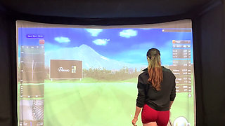 Trying to Golf in a Simulator with My Lush in! Trying Not to Cum While I Swing!