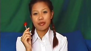 Petite Asian Rides White Cock For Sperm