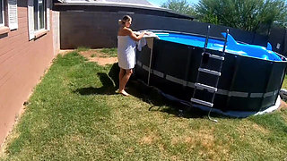 Impregnated in the Backyard then Pregnant Pool Sex with Big Belly