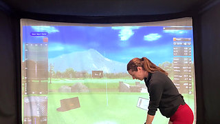 Trying to Golf in a Simulator with My Lush in! Trying Not to Cum While I Swing!