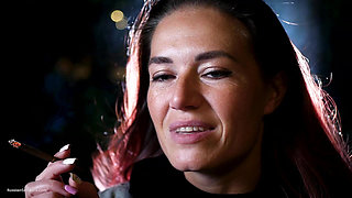 Sexy Russian Beauty Smoking Cigarette by Seaside