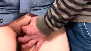 Dirty Hobby! Old Man Fingering Perfect Pussy in Public
