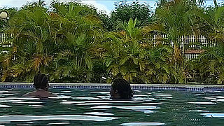 Sperm Floating in the Pool, Hard Sex in the Water, Double Orgasm.