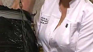 Sexy doctor hangs me upside down, pisses in my mouth and jerks me off