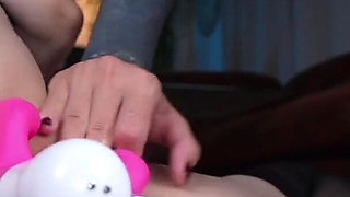 Stretching Pussy with 3 Dildos and Anal Riding Lesbian