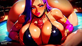 Thick Big Ass Purple Hair MILF Bimbo Gives Blowjob and Titfuck in Club (100% AI Generated)