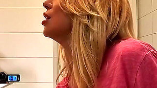 Cute Beautiful and Hot All Natural Big Tits Big Ass Blonde College Slut Masturbates with a Small Massager Using Under Her Skirt