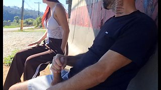 Brazilian Big Tits Babes Risky Bus Stop Stranger Masturbation