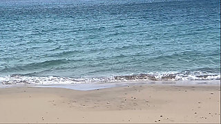 Naked Beach MILF Helps a Jerking Stranger - Cum on Her Ass