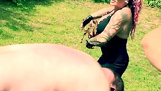 Outdoor Whipping with Pretty Blond MILF Domina