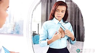 Impressive solo masturbation with a beautiful redhead Raven Redmond