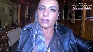MilfyCalla's Shiny Leather Fetish – Cameltoe, Dirty Talk & Hard Orgasm (Preview)